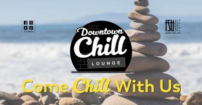 A tower of rocks is shown, as is the FSU and social media logos. Text states: Downtown Chill Lounge. Come chill with us.