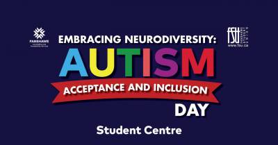 Fanshawe Counselling and Accessibility Services and the Fanshawe Student Union logo are displayed. Text states: Embracing neurodiversity: Autism Acceptance and Inclusion Day. Student Centre.