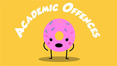 llustration of a pink donut with human features with the text Academic Offences above it.
