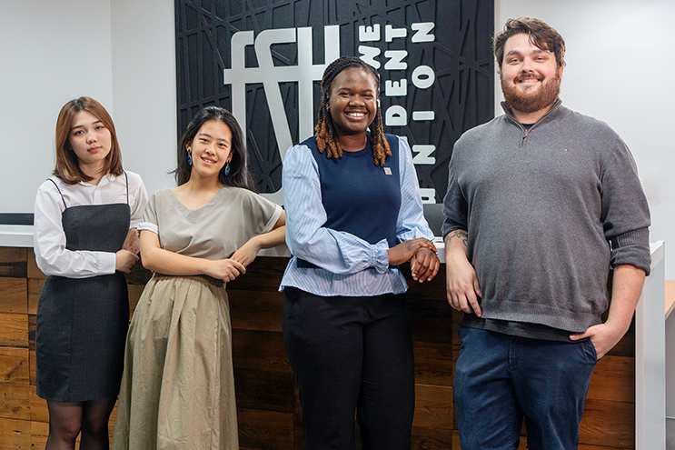 Photos of FSU Executive Team members Gulnaz Yekpinova, Ruby Chen, Shadé Dias and Douglas Peters.