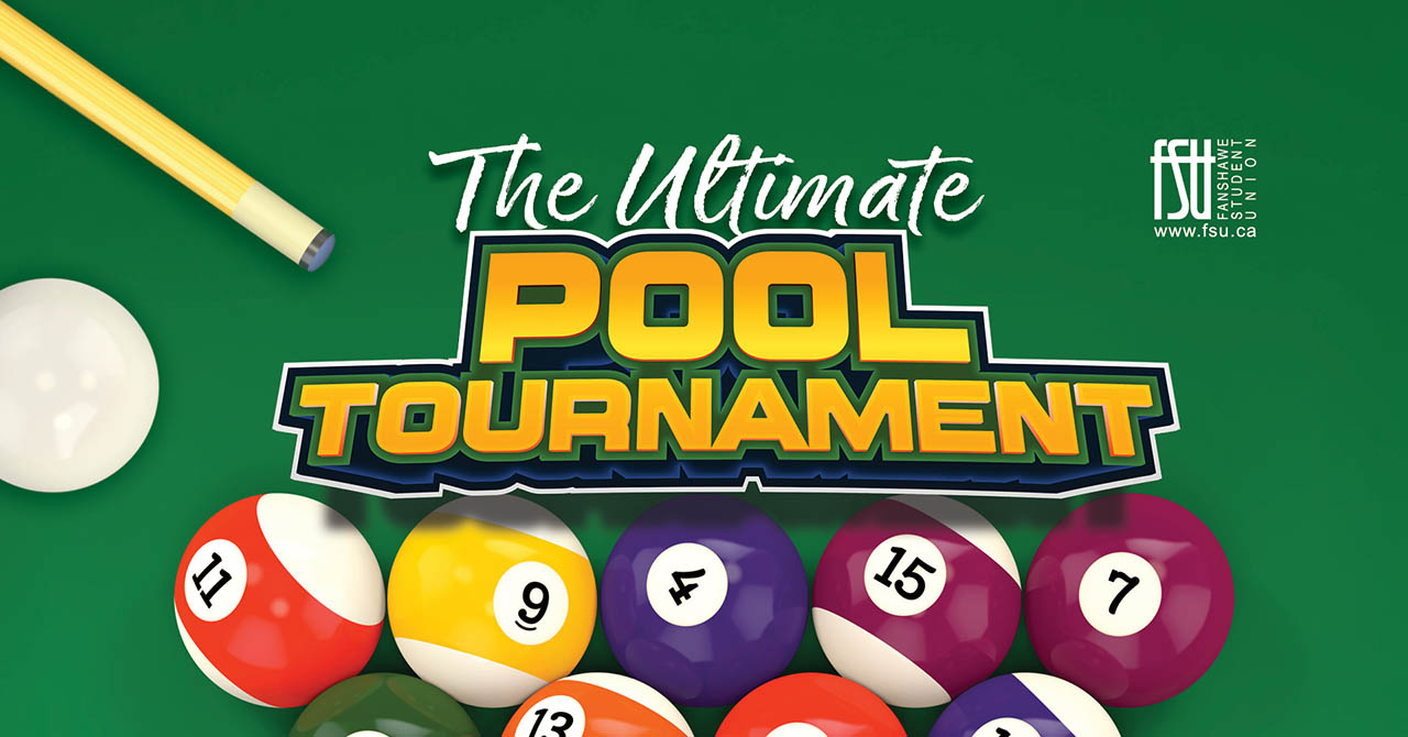 Ilustrations of several billiard balls. The FSU logo is shown. Text states: The Ultimate Pool Tournament.