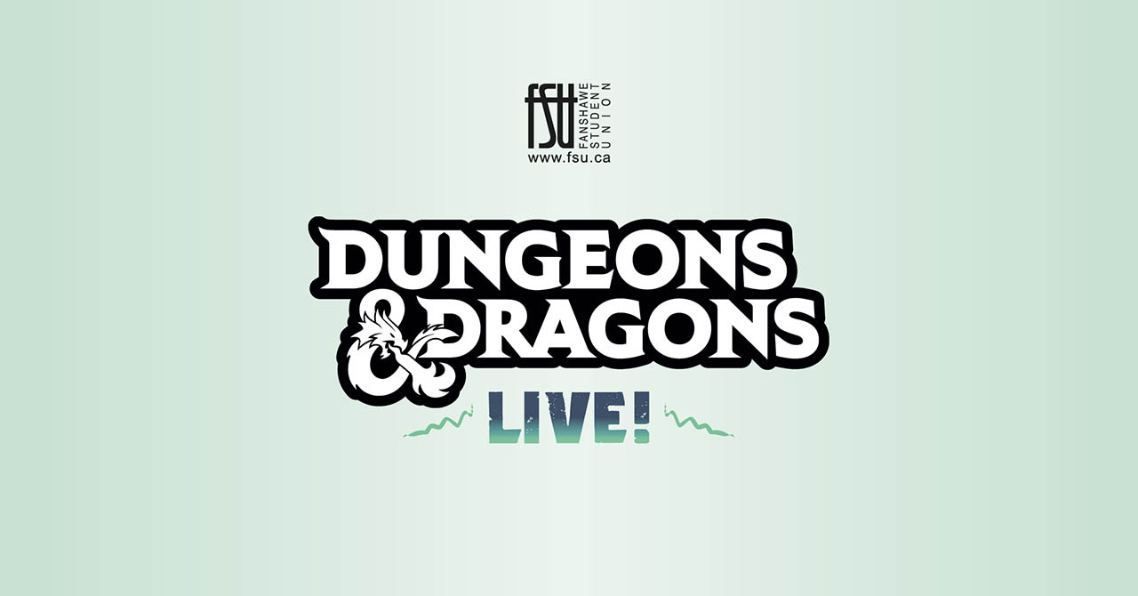 Dungeons and Dragons Live event logo with a dragon ampersand on a light green background from Fanshawe Student Union.