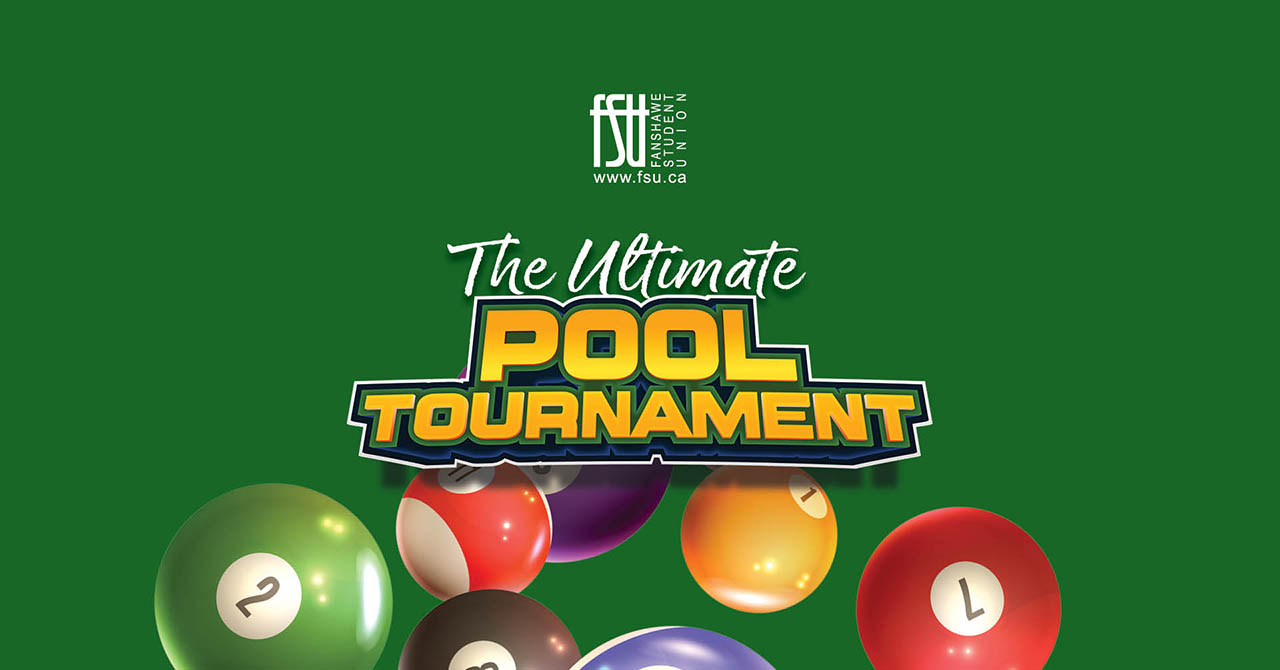 Illustrations of several billiard balls. The FSU logo is shown. Text states: The Ultimate Pool Tournament.