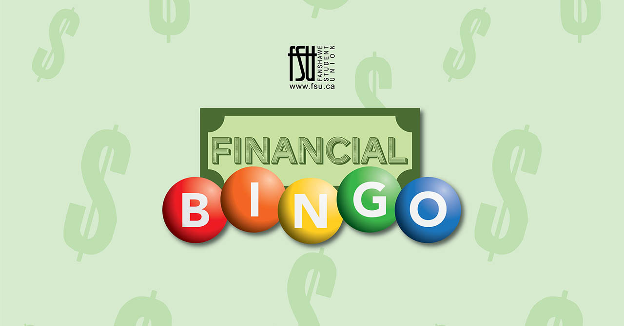 Colourful bingo balls spelling BINGO in front of a stylized dollar bill with the word FINANCIAL above, set against a light green background with dollar signs.