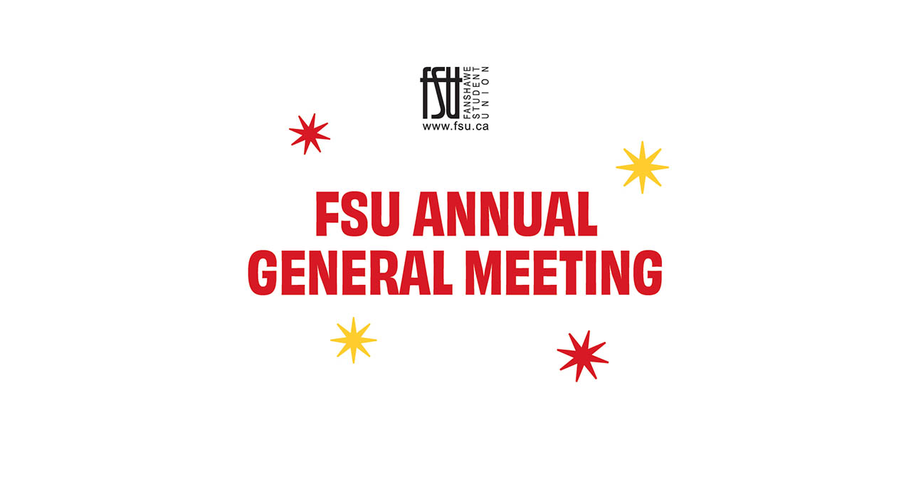 FSU Annual General Meeting announcement with details on date, time, location, and bingo prizes including an E-Scooter and MacBook Air.