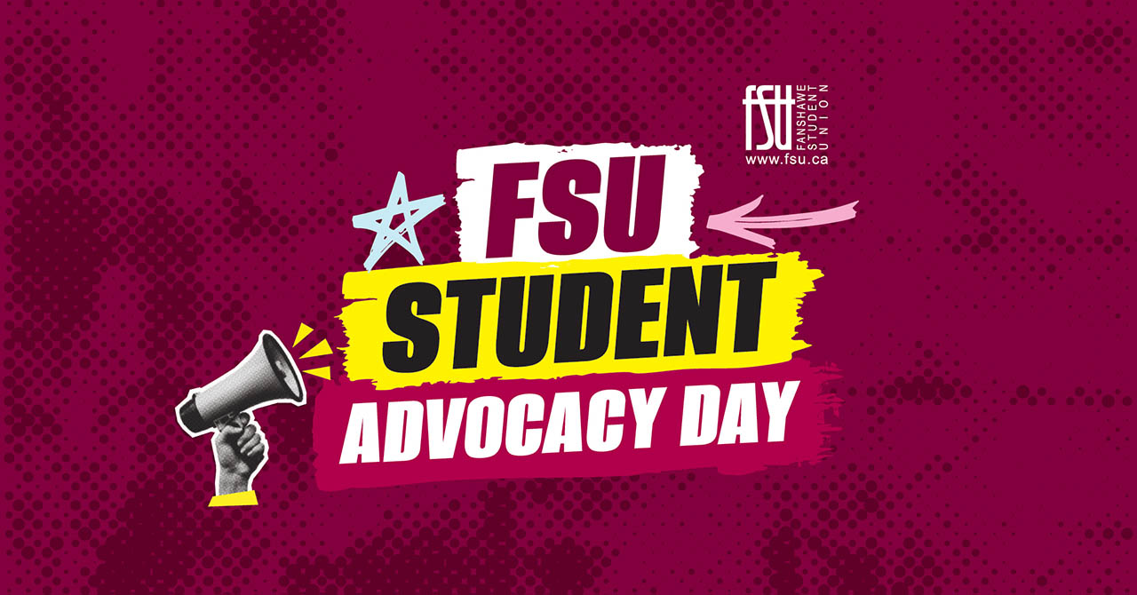 FSU Student Advocacy Day banner with a megaphone graphic and bold text on a maroon background.