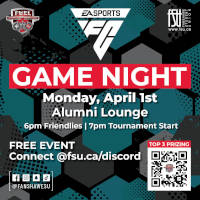 Fuel, EA Sports FC and FSU logos are displayed. Text states: Game Night.
