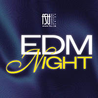 Fanshawe Student Union logo above bold white and yellow text stating EDM Night, on a dark blue wavy background.