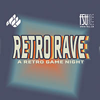 Retro Rave event banner featuring a Nintendo GameCube and Nintendo 64 console on a blue gradient background.