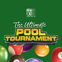 Illustrations of several billiard balls. The FSU logo is shown. Text states: The Ultimate Pool Tournament.
