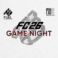 FC26 Game Night event logo with Fuel Esports and Fanshawe Student Union branding on a textured white background.