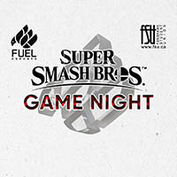 Super Smash Bros. Game Night event logo with Fuel Esports and Fanshawe Student Union branding on a textured white background.