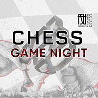 Two hands engaged in a chess game with a bold Chess Game Night text overlay and Fuel Esports and Fanshawe Student Union logos.