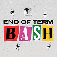 Colourful block letters spelling BASH with text End of Term above and small star shapes on a light background.