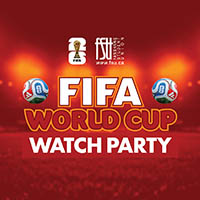 An image containing two World Cups, FIFA and FSU logos, two soccer balls and text stating: FIFA WORLD CUP Watch Party