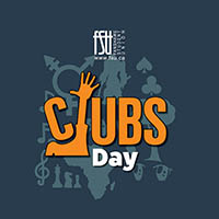 Fanshawe Student Union Clubs Day logo with an orange raised hand forming the letter C on a dark blue background.