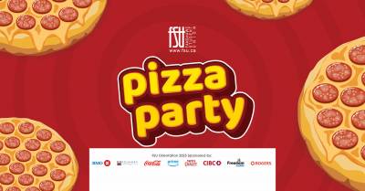 An illustration of pizzas. The FSU logo is shown. Text in the image states: Pizza Party.