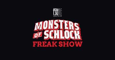 Fanshawe Student Union logo above bold red and white text reading Monsters of Schlock Freak Show on a black background.