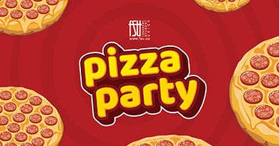 An illustration of pizzas. The FSU logo is shown. Text in the image states: Pizza Party.