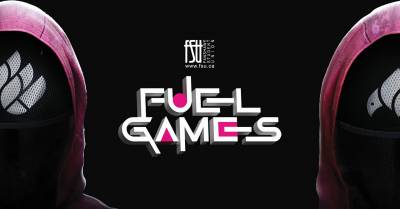 Fuel Games event poster with bold white and pink text on black background, asking Do you have what it takes? and event details for January 16 at 8 p.m. in Forwell Hall.