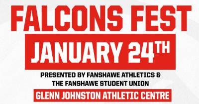 Falcons Fest event on January 24th hosted by Fanshawe Athletics and Student Union at Glenn Johnston Athletic Centre.