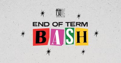 Colourful block letters spelling BASH with text End of Term above and small star shapes on a light background.