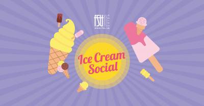 Illustrations of frozen treats. The FSU logo is shown. Text states: Ice Cream Social.