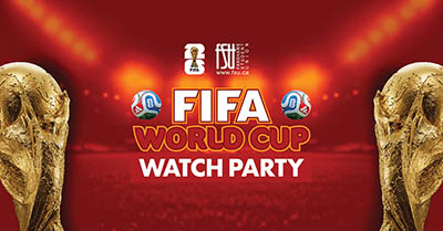 An image containing two World Cups, FIFA and FSU logos, two soccer balls and text stating: FIFA WORLD CUP Watch Party