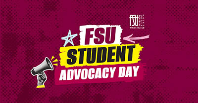 FSU Student Advocacy Day banner with a megaphone graphic and bold text on a maroon background.
