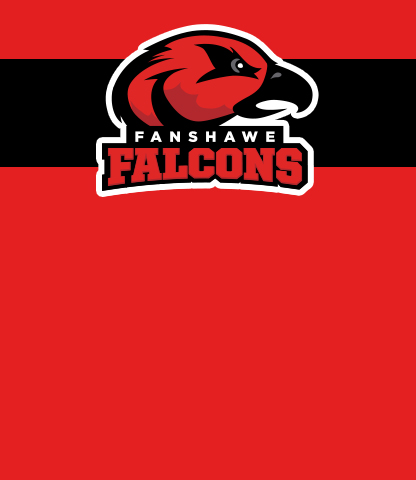The Fanshsawe Falcons logo, a red falcon is shown. Under it is the text, Fanshawe Falcons