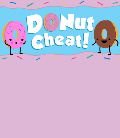 An illustation of two donuts with human features. The text Donut Cheat is displayed