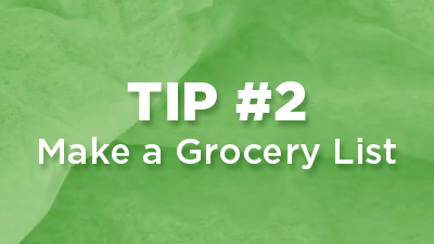 Thumbnail from a video. Text states, Tip #2 make a grocery list