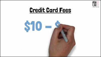 Thumbnail from a video. Text in it states, Credit Card Fees. $10