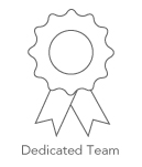 Illustration of a prize ribbon with the text: Dedicated Team