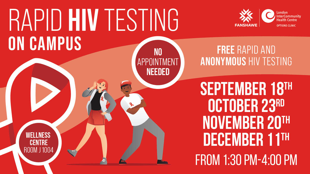 London InterCommunity Health Centre OPTIONS CLINIC FANSHAWE RAPID HIV TESTING ON CAMPUS FREE RAPID AND ANONYMOUS HIV TESTING. NO APPOINTMENT NEEDED. September 18, October 23, November 20, December 11 FROM 1:30 PM to 4:00 PM. WELLNESS CENTRE ROOM J 1004