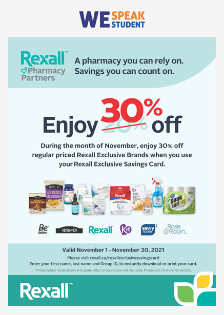 enjoy 30% off regular priced Rexall Exclusive Brands when they use your Rexall Exclusive Savings Card.